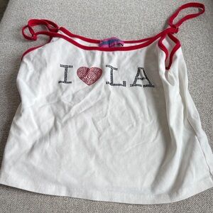 Edikted White Tank Top with Red Trim and Rhinestone "I ♥ LA"